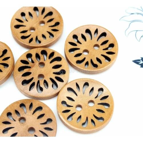 200pcs Flower filigree Wood Button Light brown 25mm Carved Wood Buttons, 1" Natural Tone Laser Cut Decorative Wooden Buttons