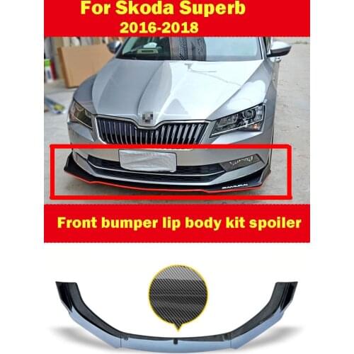 3Pcs Front Bumper Spoiler Protector Plate Lip Body Kit Carbon Surface Decorative Strip Chin Shovel For Skoda Superb 2016-2018
