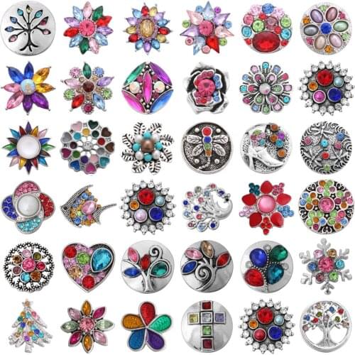 6pcs/lot Colorful 18mm Snaps Jewelry High Quality Rhinestone Flower Metal Snap Buttons DIY Charms Button Jewerly
