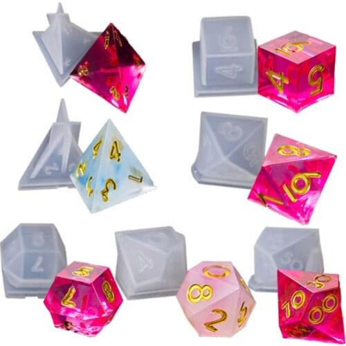 7 Pack Resin Dice Molds DIY Crystal Epoxy Mold Triangle Dice Fillet Shape Multi-spec Digital Game High Mirror dice mold