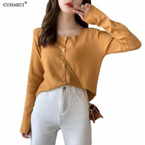 CUHAKCI Women Knitted Cardigans Sweater Fashion Autumn Long Sleeve Sexy Casual Buttons Solid Female Tops Oversize Single Breast