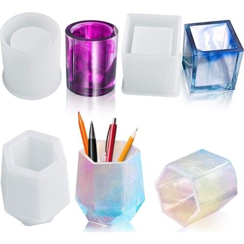 Pen Holder Crystal Silicone Casting Molds Cup Pot Makeup Brush Organizer Epoxy Resin Molds For DIY Jewelry Making Supplies