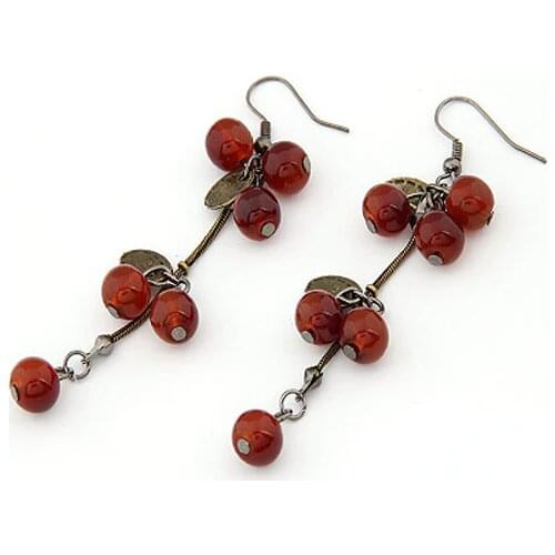 Ea326 Europe Vintage style Cute Red Beads Fruits/ Cherry Drop Earrings Cute/Romantic Womens jewelry accessories
