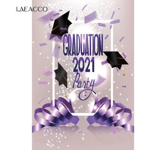 Laeacco Celebrate Graduation 2021 Party Photography Backdrop Polka Dots Ribbon Children Portrait Photo Background Photo Studio