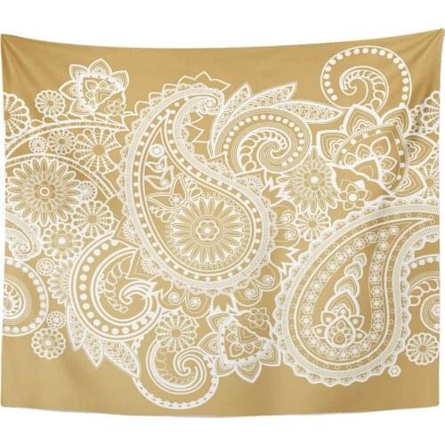 Tapestry Brown Pattern Based on Traditional Asian Paisley Gold Persian Tapestries Wall Hanging for Living Room Bedroom Dorm