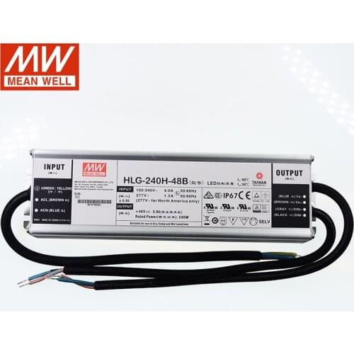 MEAN WELL Dimming Power Supply HLG-240H-48B 48V Dimmable LED driver 110V/220VAC to 48V DC 5A 240W waterproof IP67 Transformer