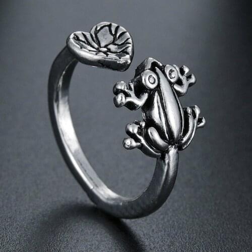 Frog Animal Rings For Women Lady Girl Cute Fashion Leaf Open Ring Jewelry Christmas Gifts