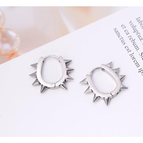 2 Pcs Punk Women Men Huggie Earrings Silver Color Spike Rivet Stainless Steel Small Hoop Earring Jewelry Gifts For Boy Girls
