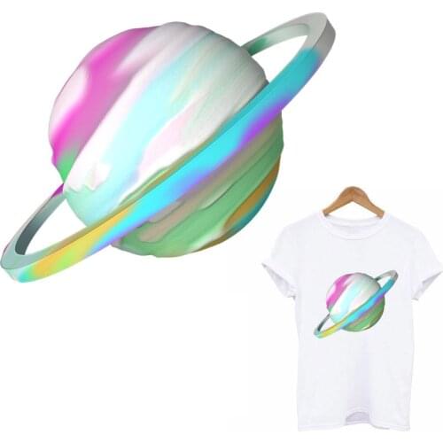 Colorful Planet Stickers Patch Iron-On Transfers For Clothing Cartoon Space Fashion Thermo-stickers On Clothes T-shirt Stripe