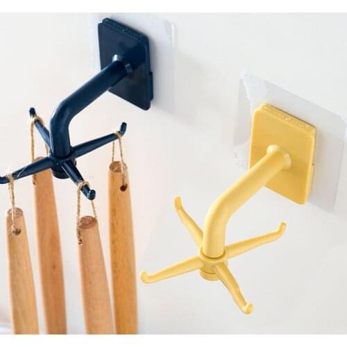 360 Degrees Rotated Kitchen Hooks Self Adhesive 4 Hooks Home Wall Door Hook Handbag Clothes Ties Bag Hanger Hanging Rack