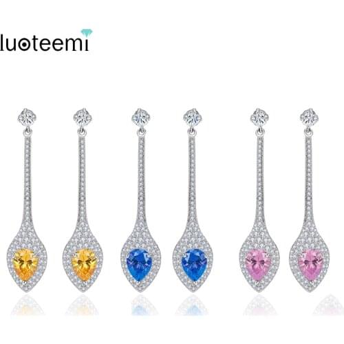 LUOTEEMI Christmas Gift Statement Water Drop Earrings White Gold-Color Elegant Noble Bridal CZ Dangle Brincos Wedding Jewelry