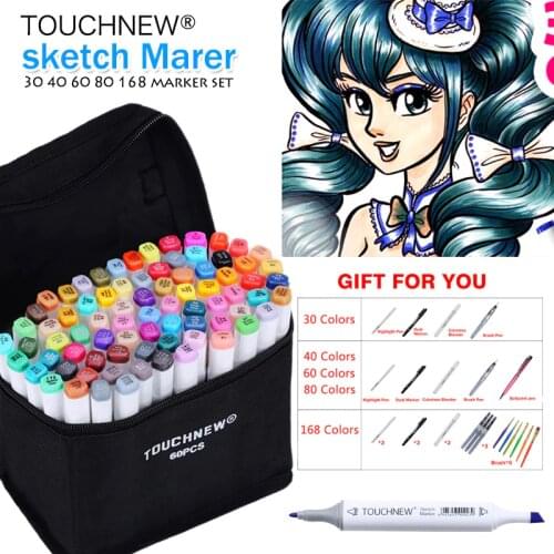 TOUCHNEW Art Marker 30/40/60/80 Colors Alcohol Based Ink Marker Set For Manga Dual Headed Art Sketch Markers Design Pens Anime