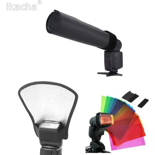 12 Colors Card Flash Diffuser Kit+Silver/White Reflector+Foldable Beam Snoot For Canon Nikon Sony Pentax Yongnuo Flash Photoflas