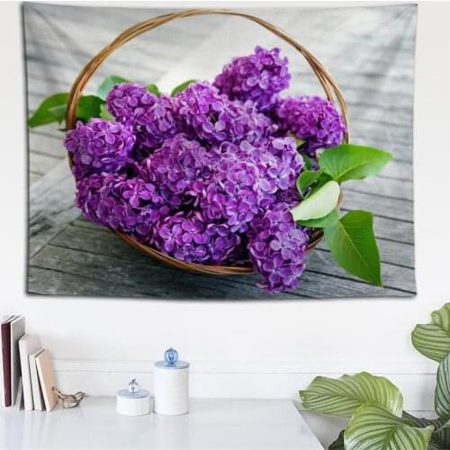 Custom Lilac Flowers Wall Cloth Hanging Tapestry Wedding Party Gift Bedspread Beach Towel Yoga Picnic Mat 140X200cm