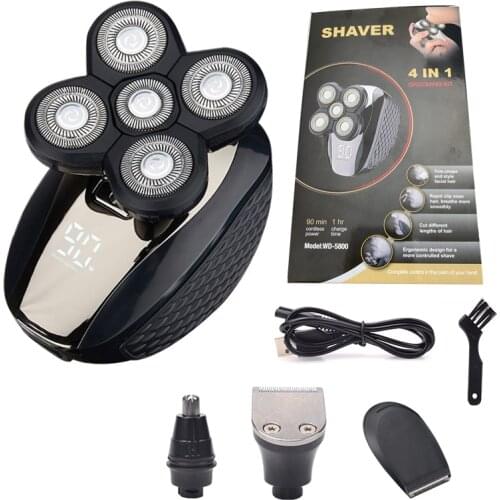 2021 New Electric Shaver 4 In 1 4D Men Bald Head 5 Floating Heads Beard Nose Ear Hair Trimmer USB Charge Clipper Facial Brush