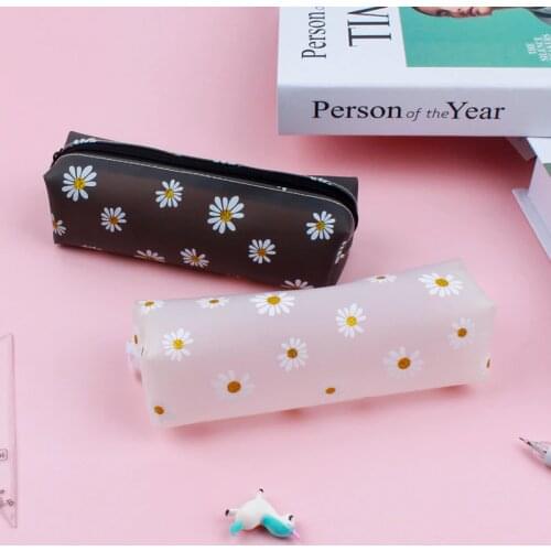 NEW Kawaii Daisy School Pencil Case for girls Cute transparent Pencil Box Pen Bag School Supplies Stationery gift zakka