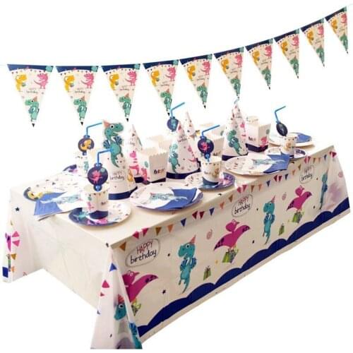 Disposable Dinosaur Themed Dinnerware Set Kids Birthday Party Supplies Plastic Knives Spoons Forks Paper Plates Napkins Cups