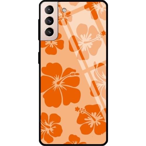 Orange Hibiscus Tropical Hawaiian Tempered Glass Phone Case For Samsung Galaxy S20 FE S21 Ultra Note20 S8 S9 10 Plus Note10