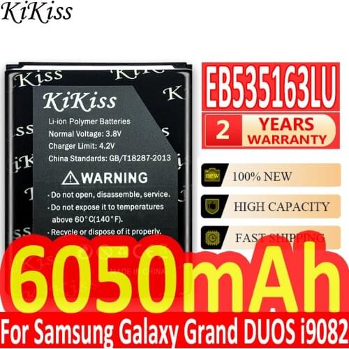 Original KiKiss Battery For Samsung I9082 Galaxy Grand DUOS I9080 I879 I9118 Neo+ i9168 i9060 Phone Battery 6050mAh EB535163LU