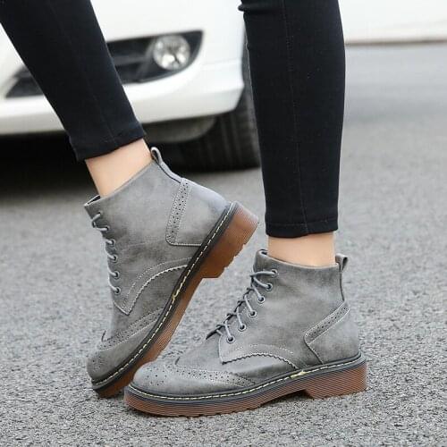 Autumn winter boots women designer brogue shoes woman lace up oxford ankle boots genuine leather snow boots with fur big size 43