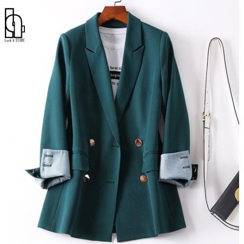 Luck A Women Autumn Suit Jacket Vintage Female Korean Office Lady Spring New Fashion Design Temperament Double Breasted Blazer