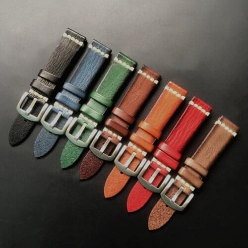 Handmade Rubbing 20mm Retro Vintage Cowhide Genuine Leather Watchband For Submariner DATEJUST Watch Strap Seiko TIMEX Bracelet