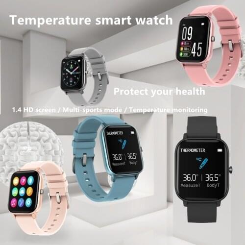 P8T 1.4 inch Full Touch Screen Measuring body temperature Smart Watch Sport Wrist For Android IOS Heart Rate Fitness Bracelet