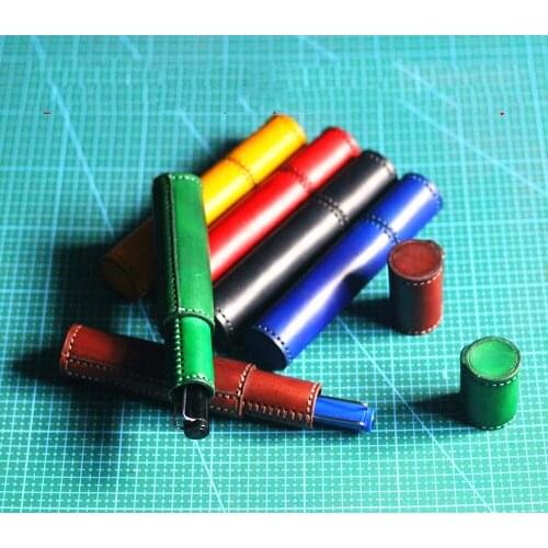 Handmade Genuine Leather Bag Pen Holder Portable Thick Cow Leather Pen Case Retro Style for office School Stationery