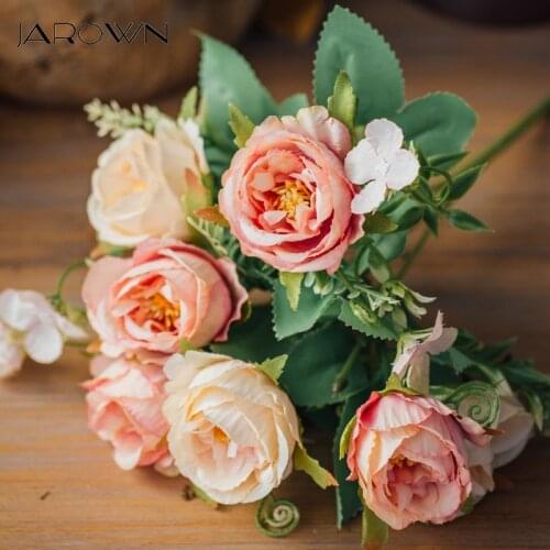 JAROWN 7 Head Artificial Rose Flower Bouquet Wedding Silk Flower Tea Bud DIY Material Floral Living Room Home Decoration Flores