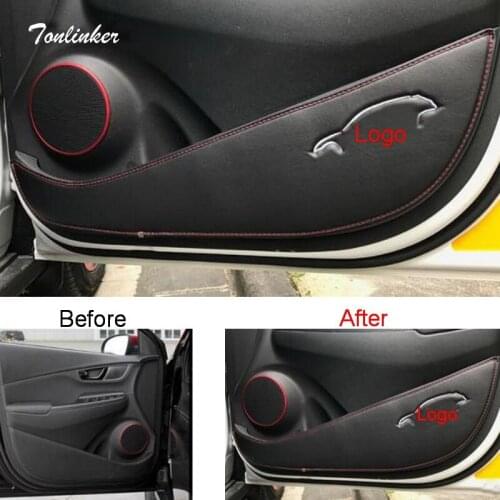 Tonlinker Cover case Sticker For Hyundai Encino 2018 car styling 4pcs PU Leather The Door Interior Anti-dirty pad Cover stickers