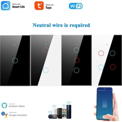 TUYA WiFi Smart Light Touch Switch Smart Life/Tuya App Control,Alexa Google Home Voice Control Brazil US 1/2/3/4 gang