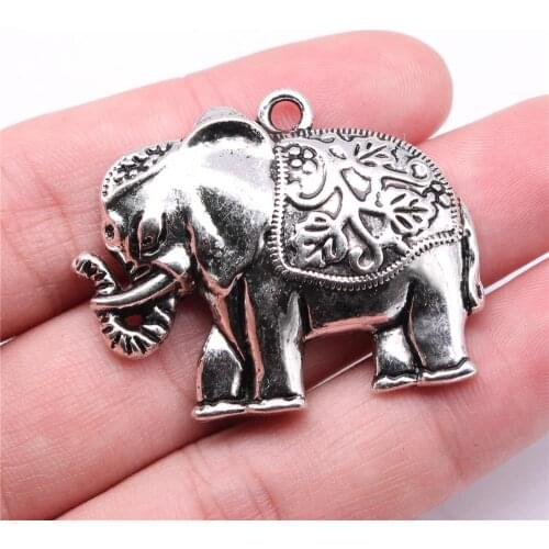 WYSIWYG 5pcs Charms 42x34mm Elephant Charms For Jewelry Making DIY Jewelry Findings Antique Silver Color Alloy Charms Pendant