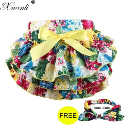 Xuanli New Baby Fashion Casual Shorts Infant flower Cotton Bloomers Toddler Girls Bread Pants Playsuit Clothing free Headband