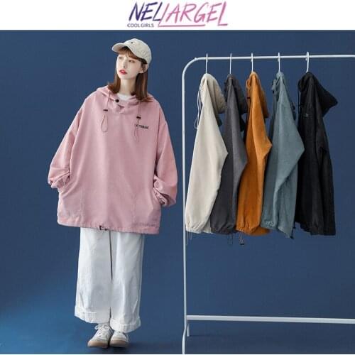 NELLARGEL Women Corduroy Y2k Harajuku Hooded Hoodies 2021 Female Korean Fashion Vintage Oversized Hoodie Girl Solid Sweatshirts