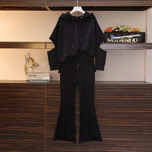 4XL Large Size Ladies Pant Suits 2021 Spring Autumn New Pullover Sweatshirt Top High Waist Wide Leg Sweatpants Womens Clothing