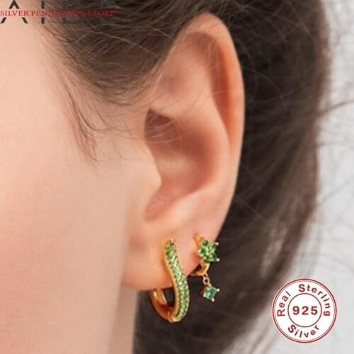 AIDE 1PCS 9mm 925 Sterling Silver Cartilage Earrings Pendientes Colorful Small Hoop Earrings For Women Fine Jewelry Green Purple