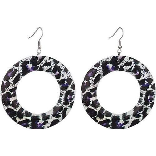 Animal Print Natural Wood Circle Dangle Earrings for Women Zebra Cheetah Leopard Wooden Earrings Fashion Jewelry Wholesale