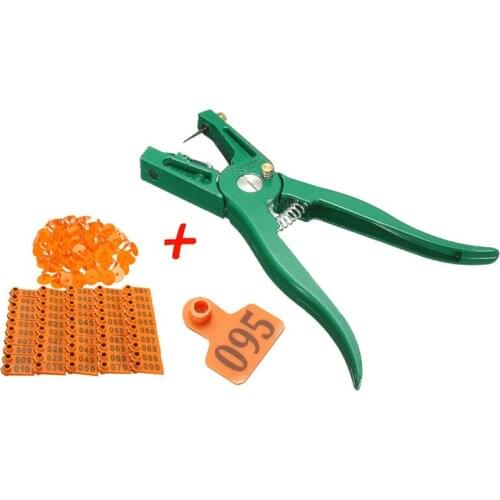 1Kit Livestock Ear Tag Pliers with Orange 100Pcs Number Cattle Pig Goat Sheep Animal Ear Tags ID Lable Tool