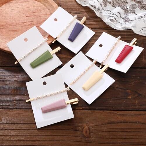 2 Pcs/Set Women Girls Imitation Pearl Hairclips Candy Color Metal Hairpins BN