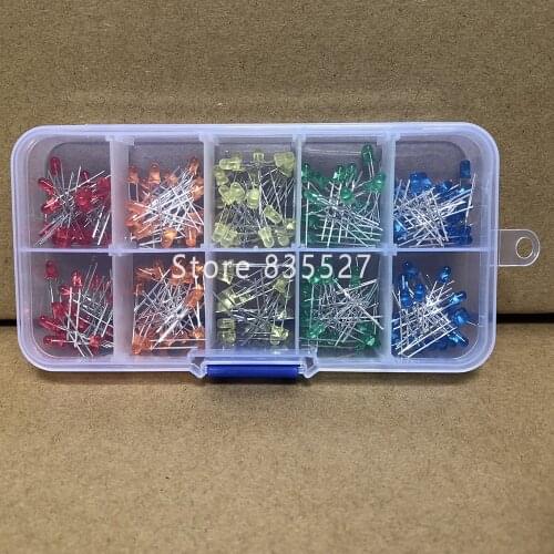200pcs/box 3MM F3 Green / Orange / Red / Blue / Yellow 5 Colors Kit Mixed Sets LED light emitting diode DIP in the color LEDS