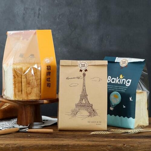 30PCS 33x16x11CM Toast Bread Packaging Bag Food Baking Package Kraft Paper Bread Toast Bag Oil Proof Home Kitchen Accessories