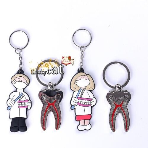 4pcs Molar Tooth Root KEYCHAINS + Dentist Rubber Lab Promo Great Gift Lovers
