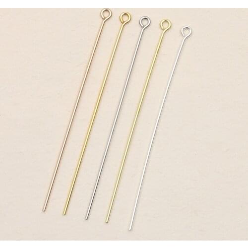 50pcs/lot Copper Gold Silver Color Eye Head Pins 70mm Length Head Pins Needles Eye Pins for Diy Jewelry Marking Findings