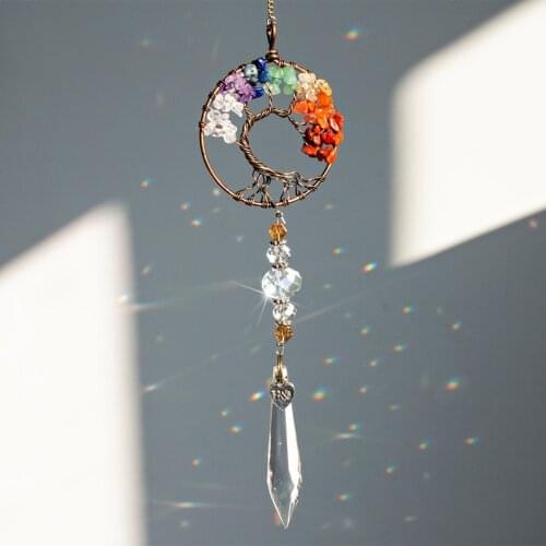 H&D 7 Chakras Stones Healing Crystals Tree of Life Suncatcher Rainbow Maker Window Hanging Ornament Wedding Souvenir Home Decor