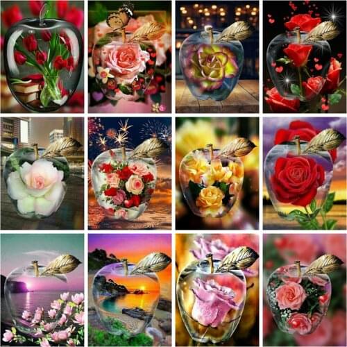 Huacan Diamond Painting Rose Flower 5d Diy Embroidery Cross Stitch Apple Floral Mosaic Home Decor Wall Stickers