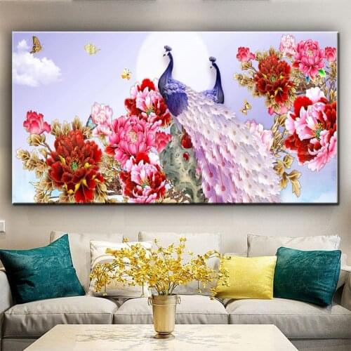 Diamond Painting Cross Stitch chinese peony flowers peacock large Full Round Diamond Embroidery 5D DIY Picture Of Rhinestone