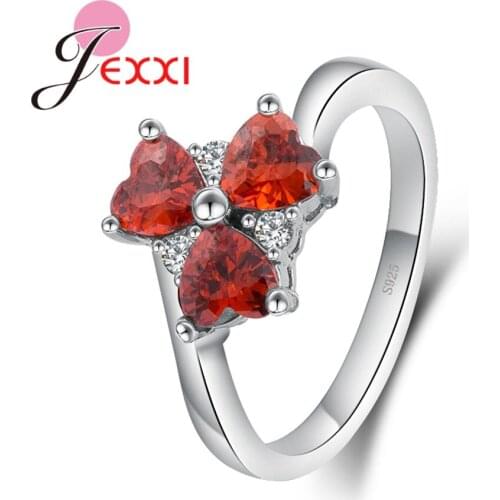 Great Lovely Three Red Heart Cubic Zirconia Good Quality 925 Sterling Silver Rings Simple Cute Birthday Gifts For Women
