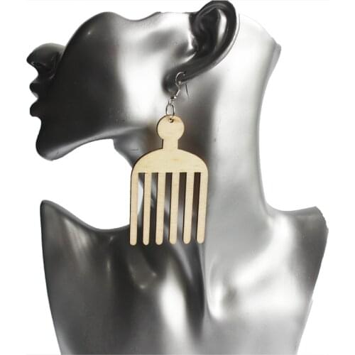 Black Africa Map Wood African Comb Black Queen Afro Geo Earrings Vintage Bohemia Party Club Jewelry Wooden DIY Accessories