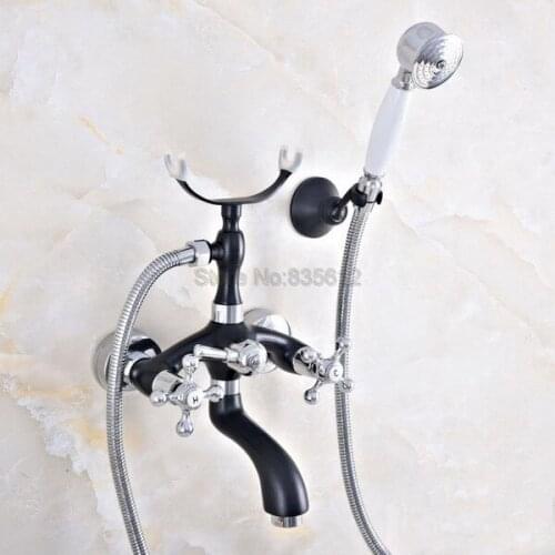 Black & Chrome Brass bathroom bathtub mixer tap faucet with telephone hand shower set Bath & Shower Faucets tna014
