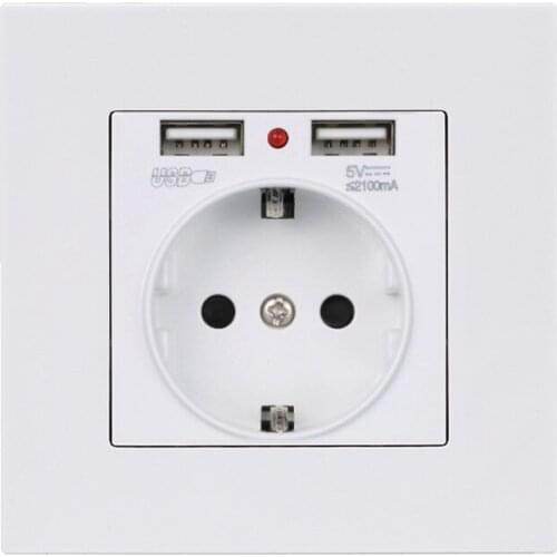 European Standard Electrical Socket with Double USB Panel 86 Type Concealed French German POP Socket USB Outlet